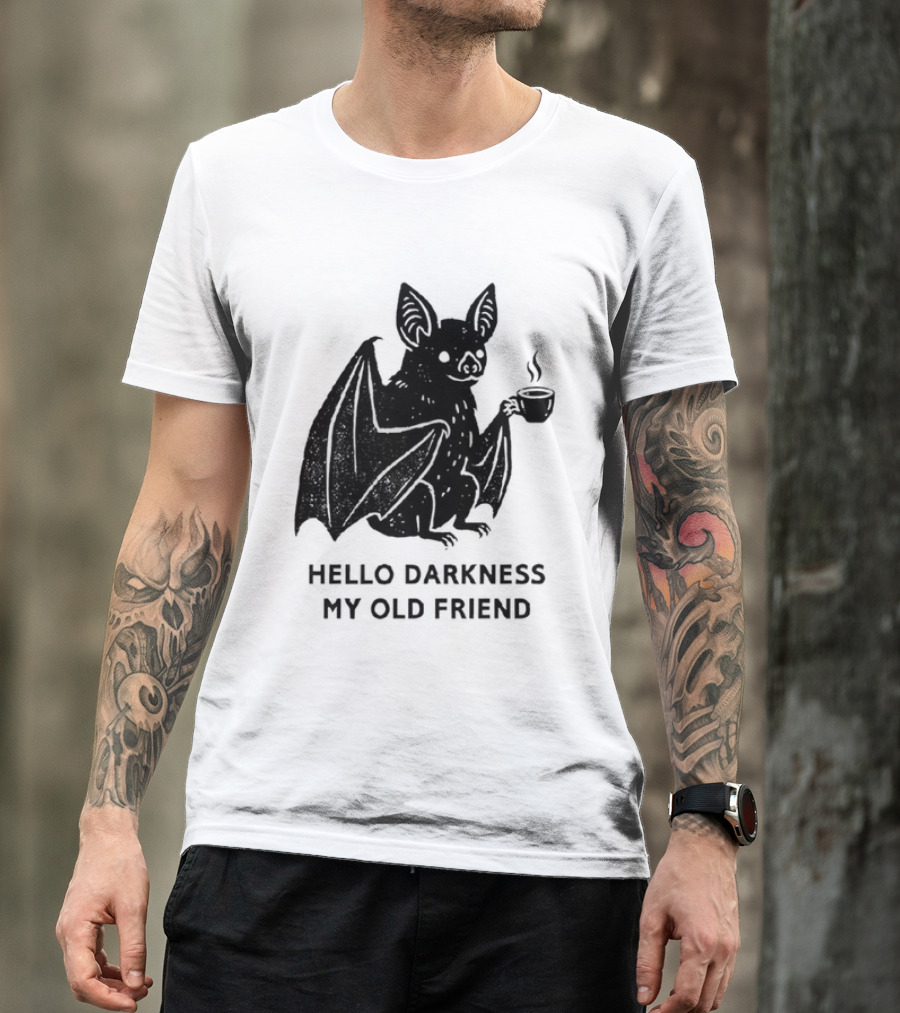Bat With Coffee Hello Darkness My Old Friend T-Shirt