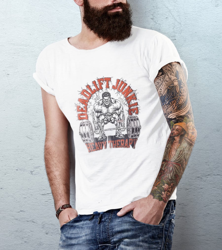 Deadlift Junkie Heavy Therapy Bodybuilding Workout Motivation T-Shirt