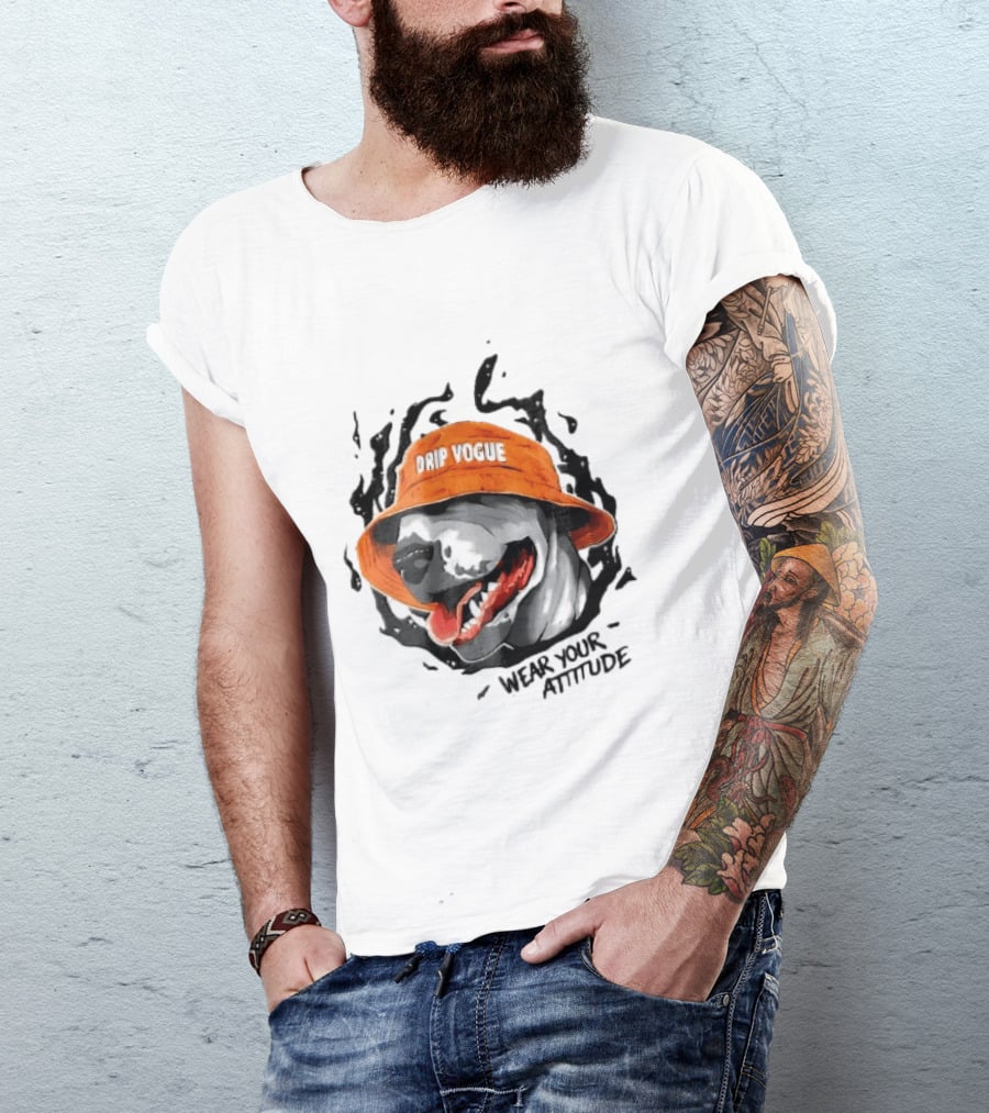 Drip Vogue Wear Your Attitude Dog Bucket Hat Trendy T-Shirt