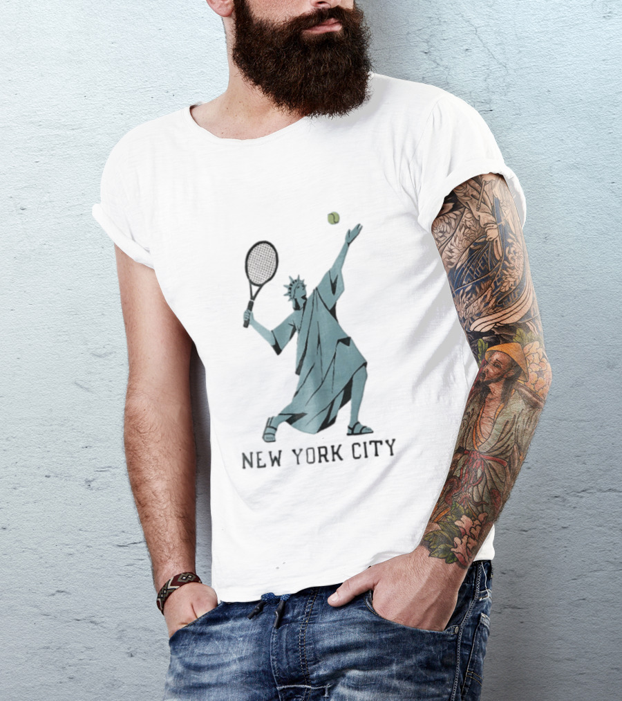 New York City Statue Of Liberty Playing Tennis T-Shirt