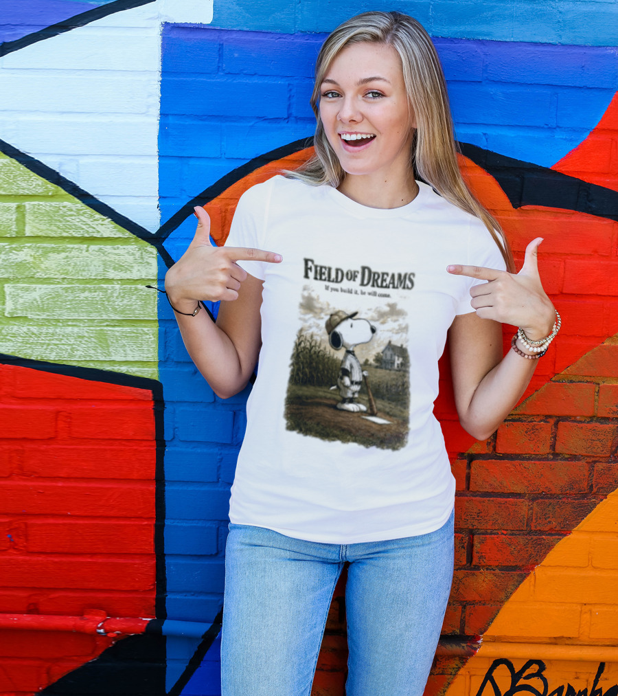 Snoopy Field Of Dreams If You Build It He Will Come Baseball Scene T-Shirt