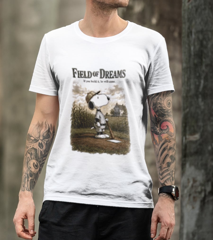 Snoopy Field Of Dreams If You Build It He Will Come Baseball Scene T-Shirt