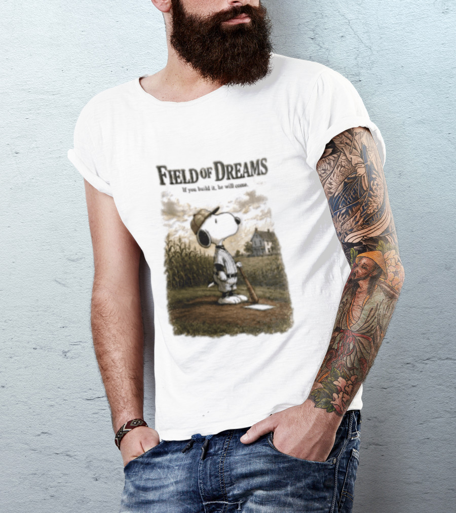 Snoopy Field Of Dreams If You Build It He Will Come Baseball Scene T-Shirt