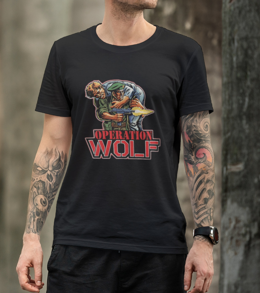 Operation Wolf Arcade Game Cover Art Soldier Carrying Comrade T-Shirt