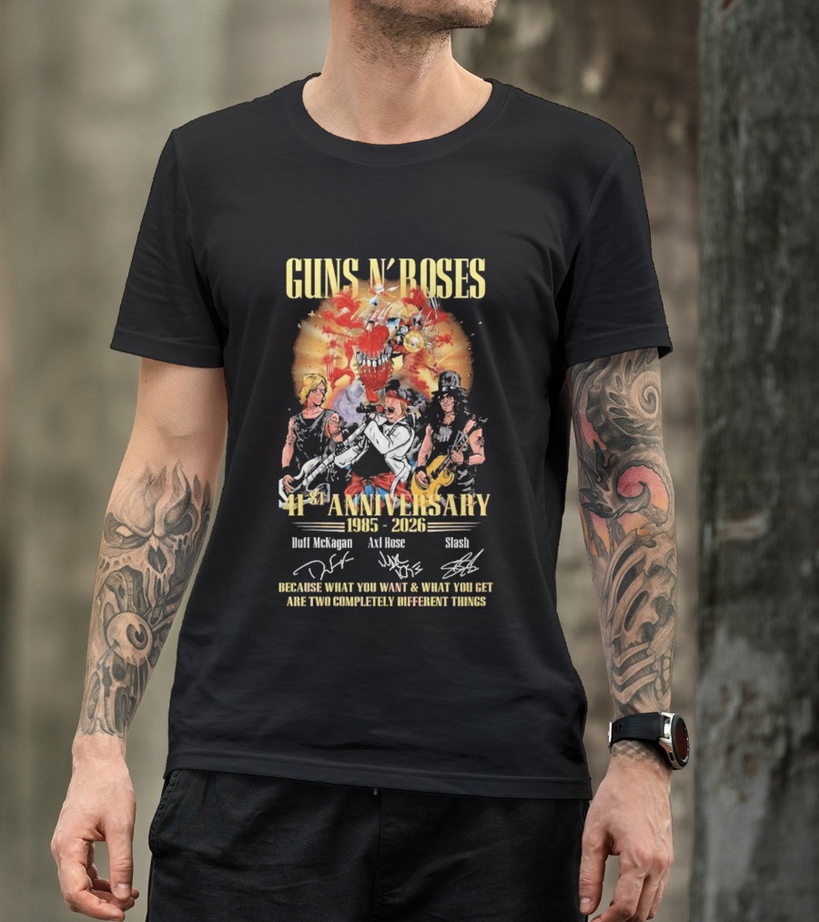 Guns N' Roses 41st Anniversary 1985 2026 Duff McKagan Axl Rose Slash Signatures T-Shirt