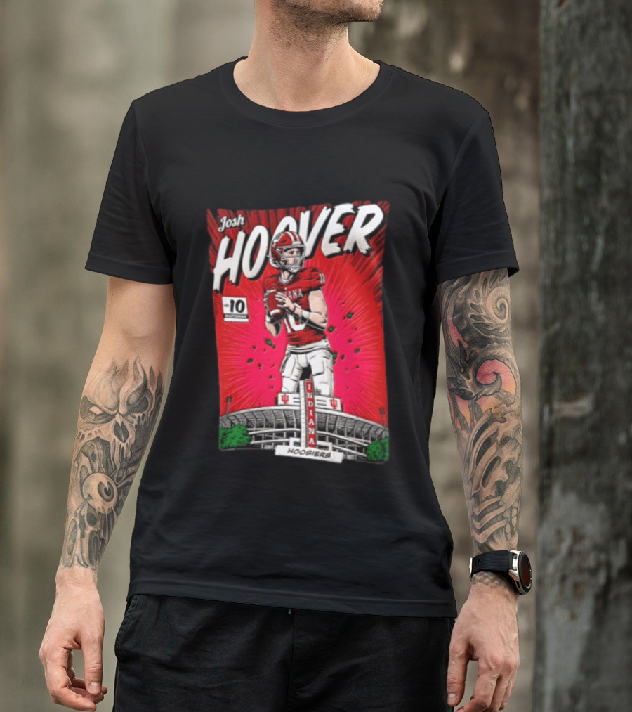 Josh Hoover Indiana Hoosiers #10 Comic Style Football Player Stadium T-Shirt