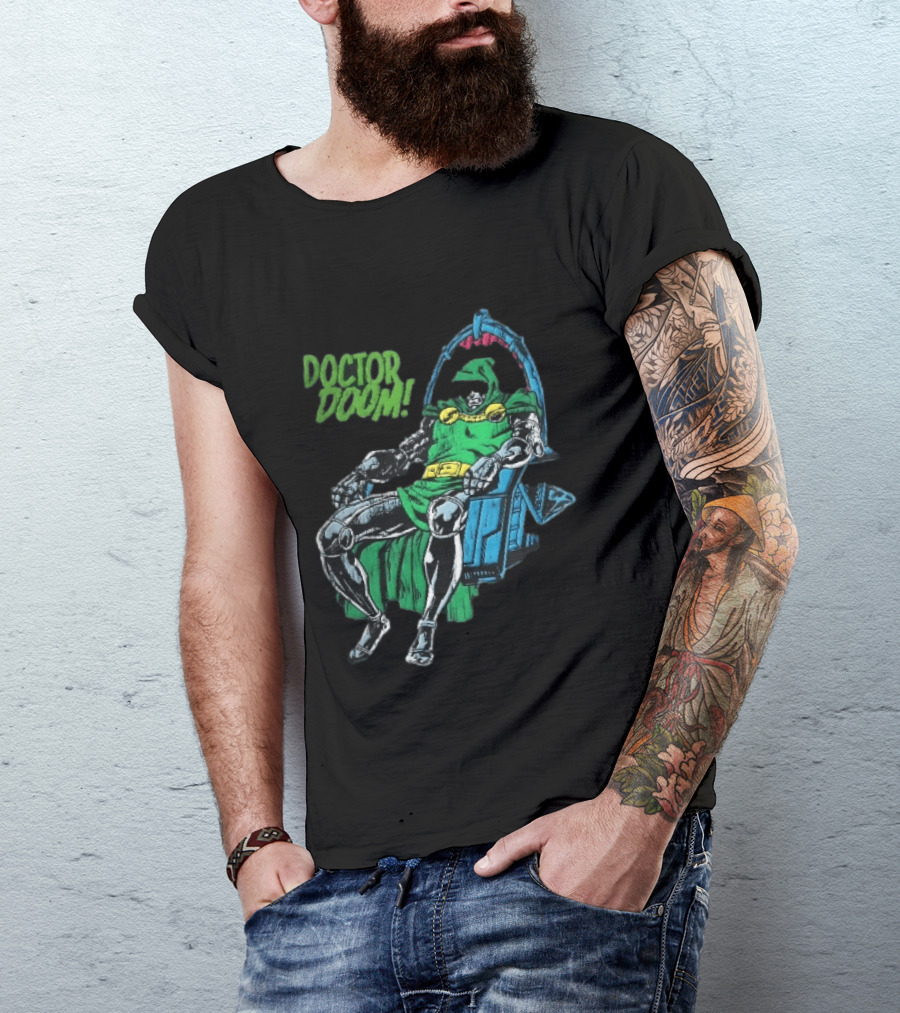 Doctor Doom Seated On Throne Distressed Comic T-Shirt