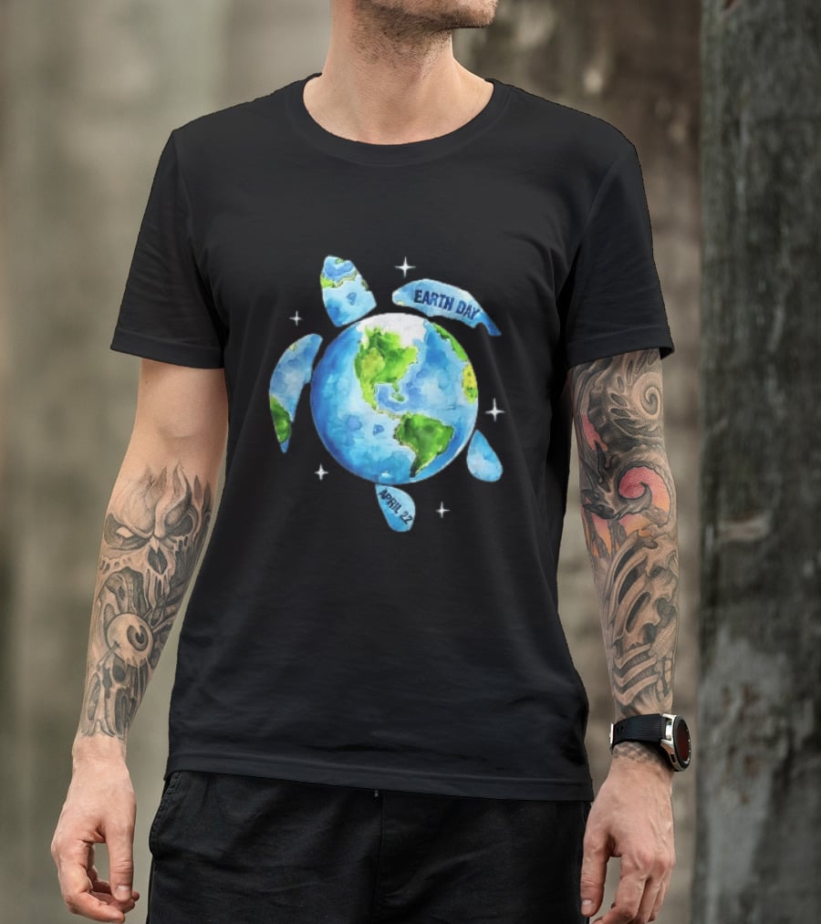 Earth Day April 22 Watercolor Globe Sea Turtle Outer Space T-Shirt