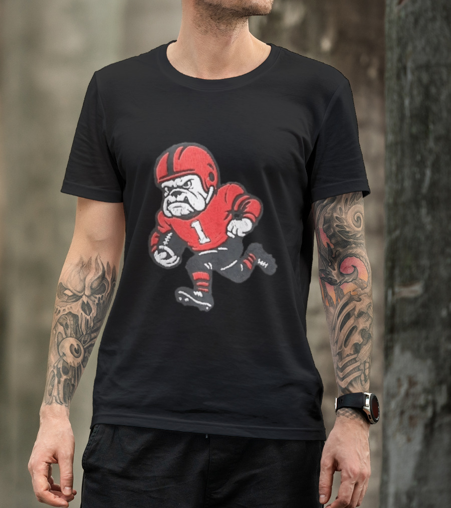 Georgia Bulldogs NCAA Cartoon Running Football Player Red Helmet Jersey Number 1 T-Shirt