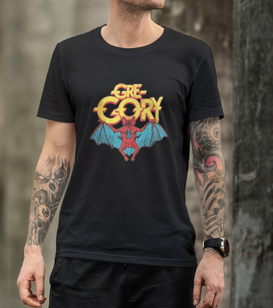 Gre Gory Screeching Red Bat Blue Wings Cartoon T-Shirt