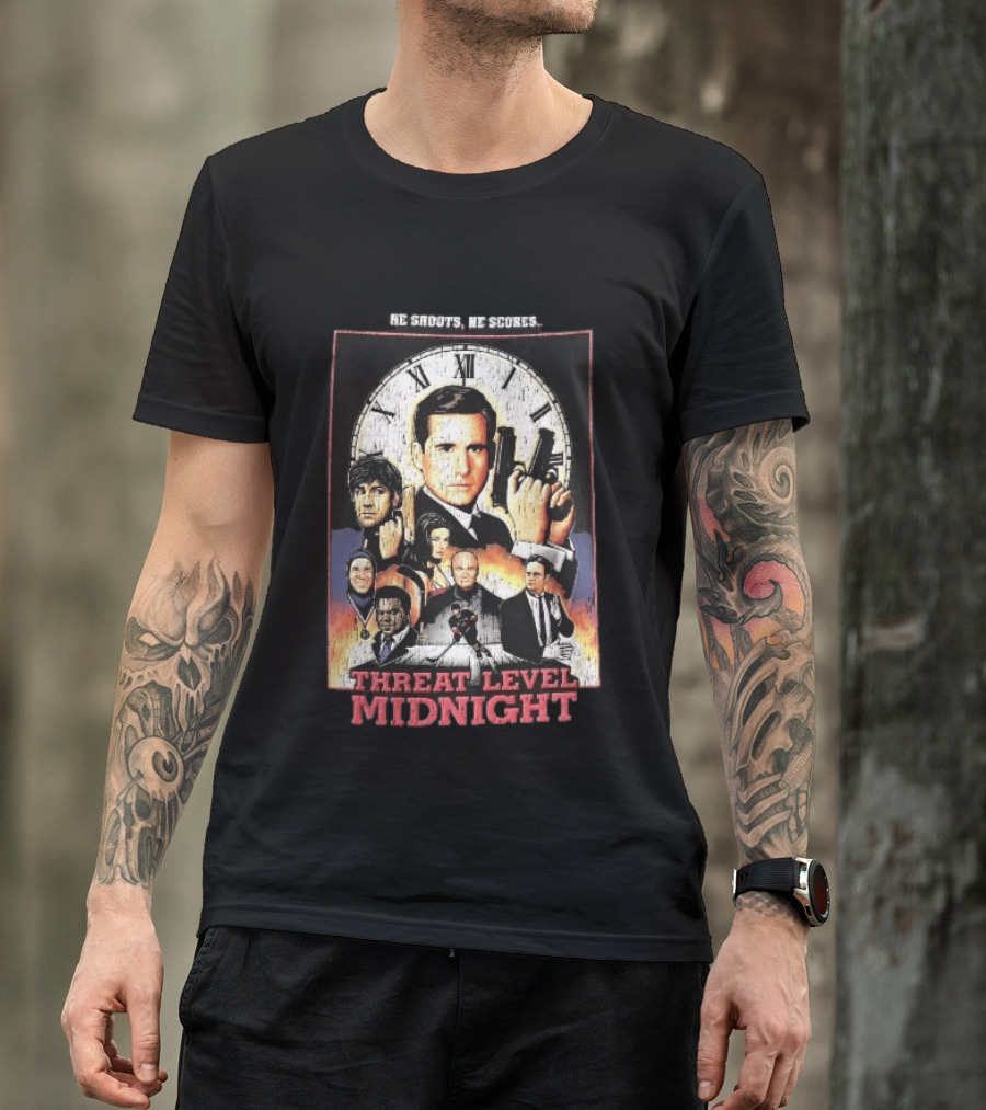 He Shoots He Scores Threat Level Midnight Movie Characters Collage Distressed T-Shirt