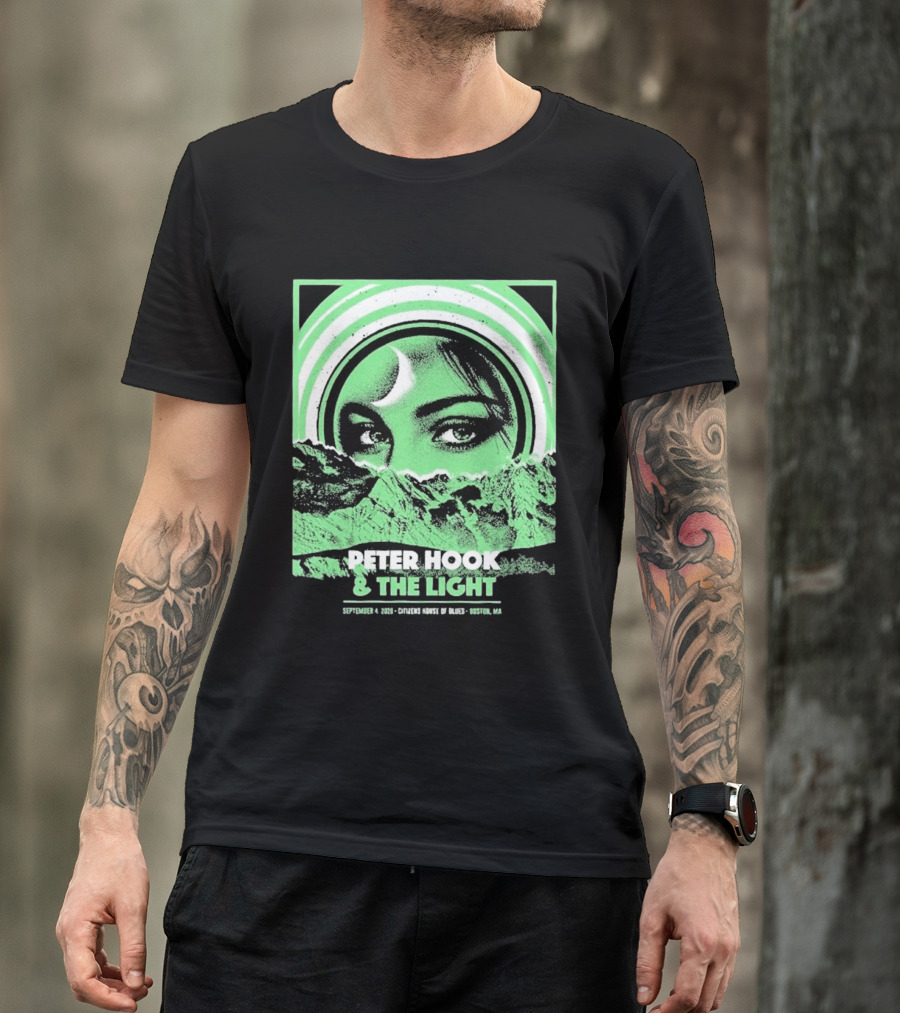 Peter Hook And The Light Boston MA Citizens House Of Blues September 4 2026 Event Crescent Moon Woman's Eyes Green Mountains T-Shirt