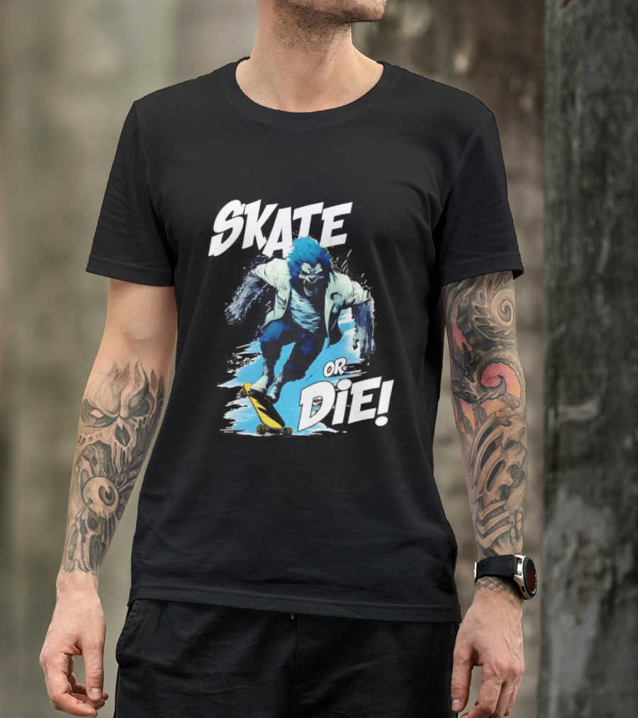 Skate Or Die Wolfy Classic Blue Werewolf Skateboarding T-Shirt