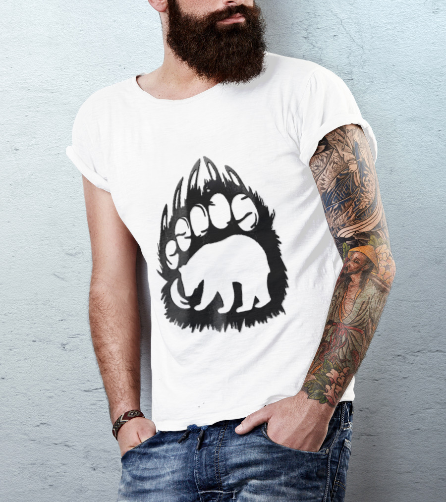 Black Sharp Clawed Grizzly Bear Paw Walking Silhouette Animal Print T-Shirt
