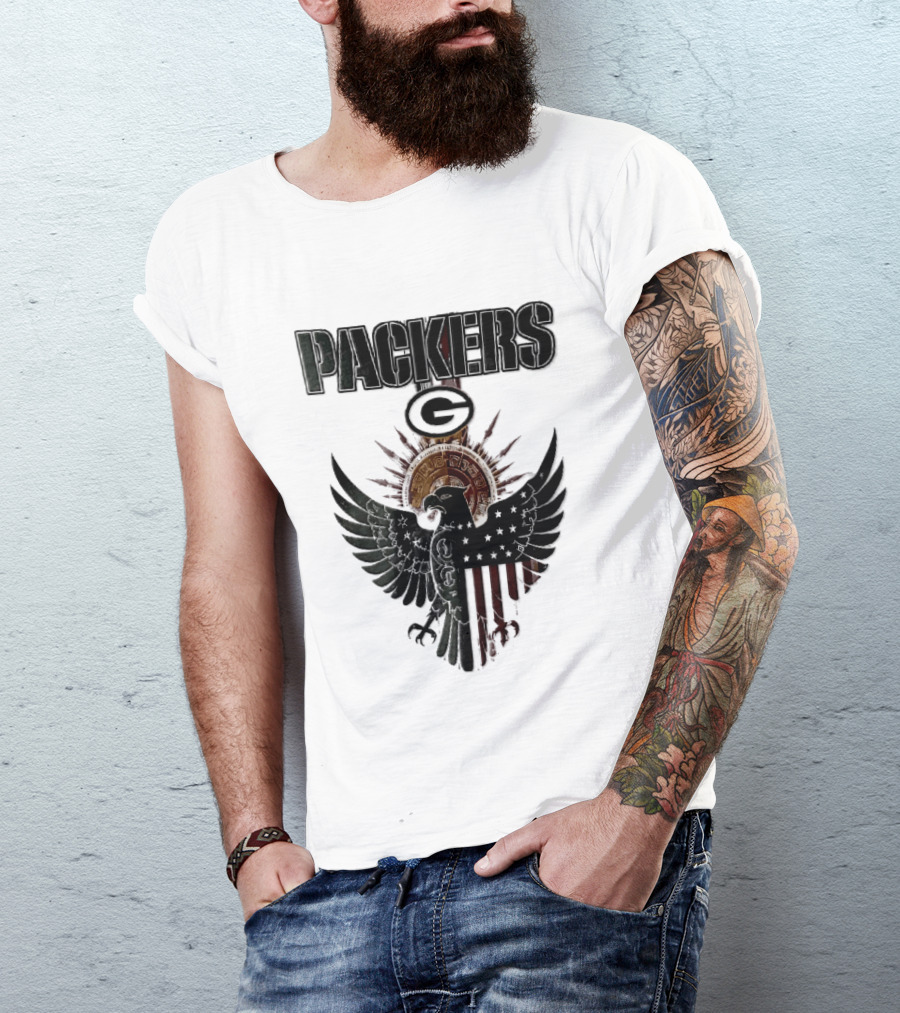 Packers Green Bay Eagle American Flag Aztec Sun T-Shirt