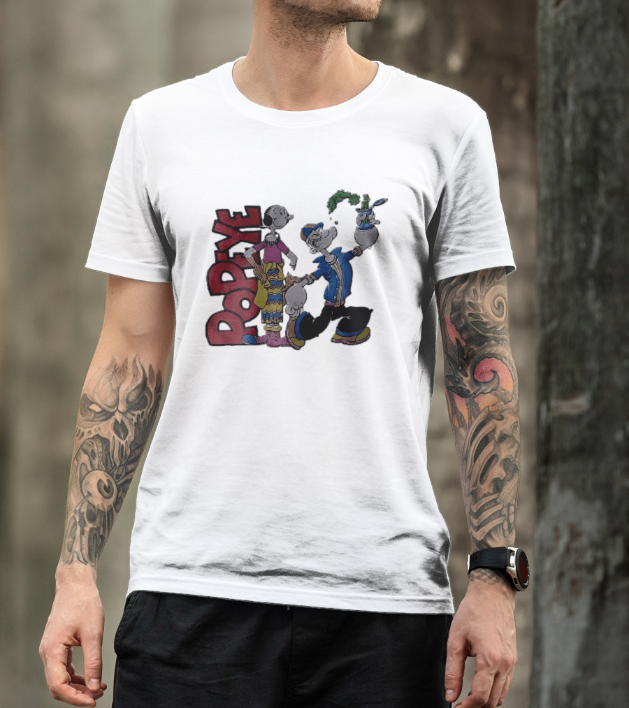 Popeye Cartoon Character With Olive Oyl Squeezing Spinach Can T-Shirt