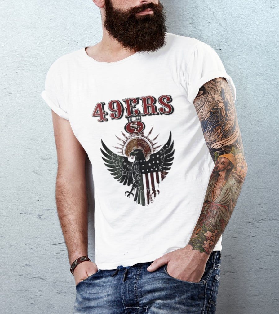 San Francisco 49ers Aztec Sunburst Eagle Mexican American Flag T-Shirt