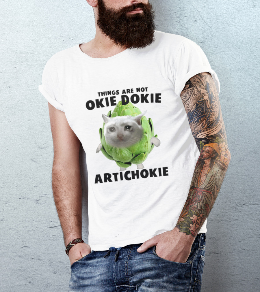 Things Are Not Okie Dokie Artichokie Sad Cat Meme T-Shirt
