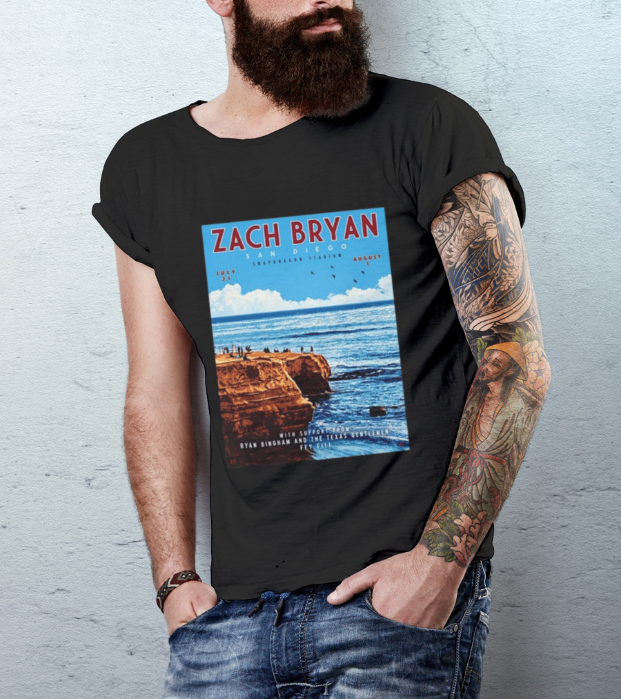Zach Bryan San Diego Snapdragon Stadium July 31 August 1 With Support From Ryan Bingham The Texas Gentlemen Feu Fei T-Shirt