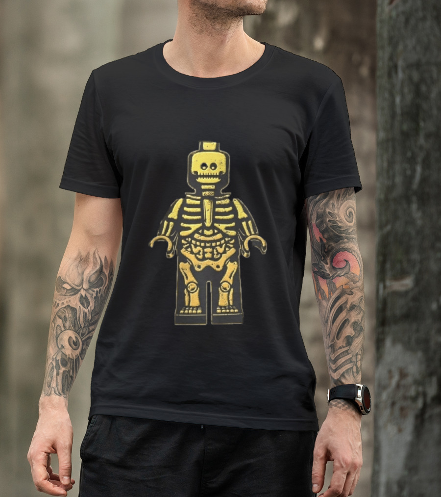 Lego Yellow Minifigure Skeleton X Ray Distressed Bones Line T-Shirt