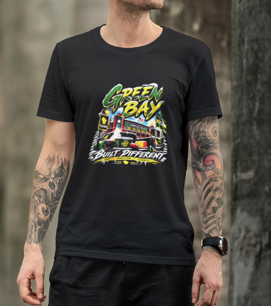 Green Bay Packers Built Different Grit Tradition Legacy Scenic Cheesehead Cityscape T-Shirt