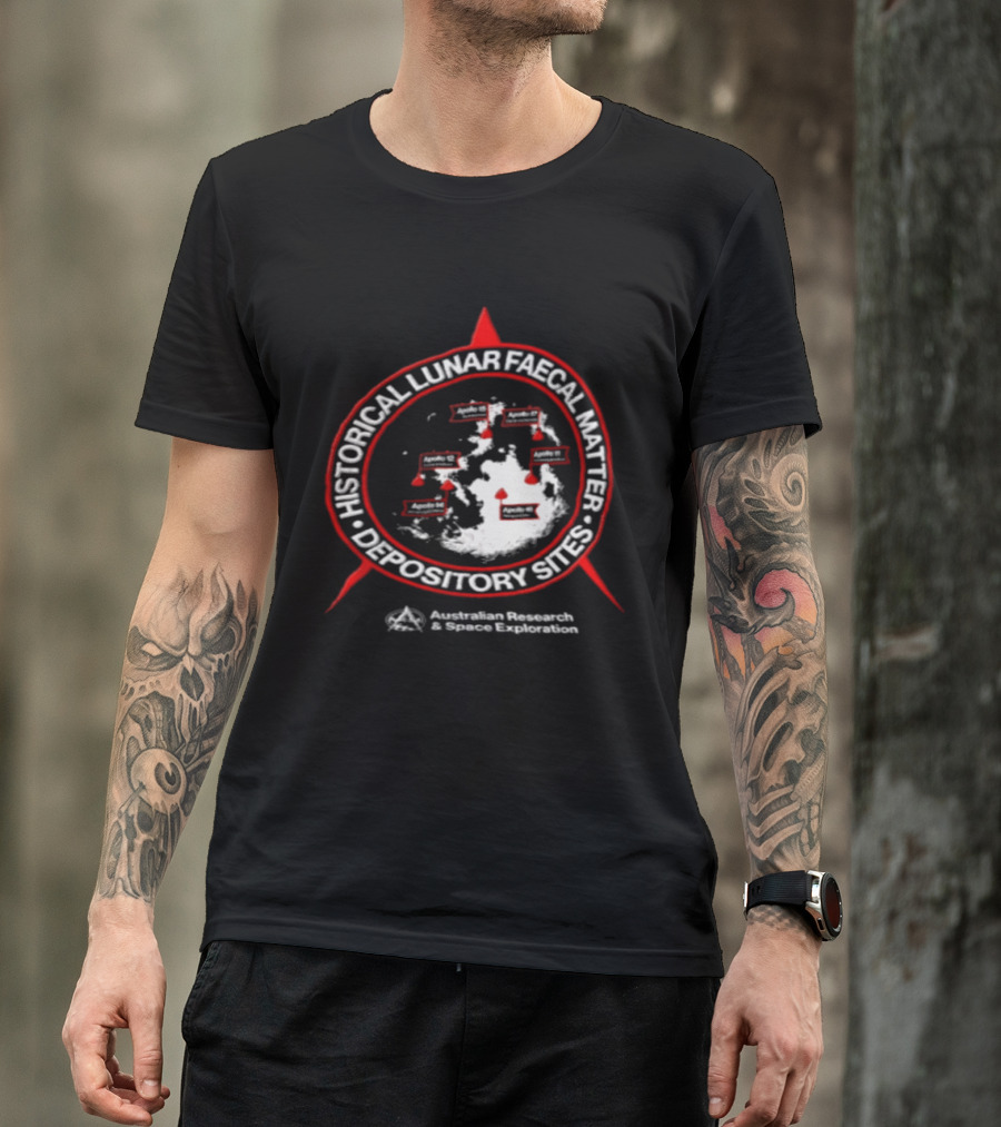 Historical Lunar Faecal Matter Depository Sites Australian Research And Space Exploration Moon Map Locations T-Shirt