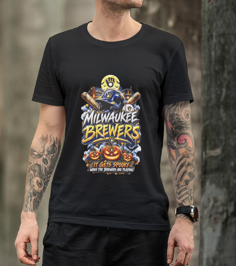 Milwaukee Brewers It Gets Spooky Halloween Theme Baseball T-Shirt