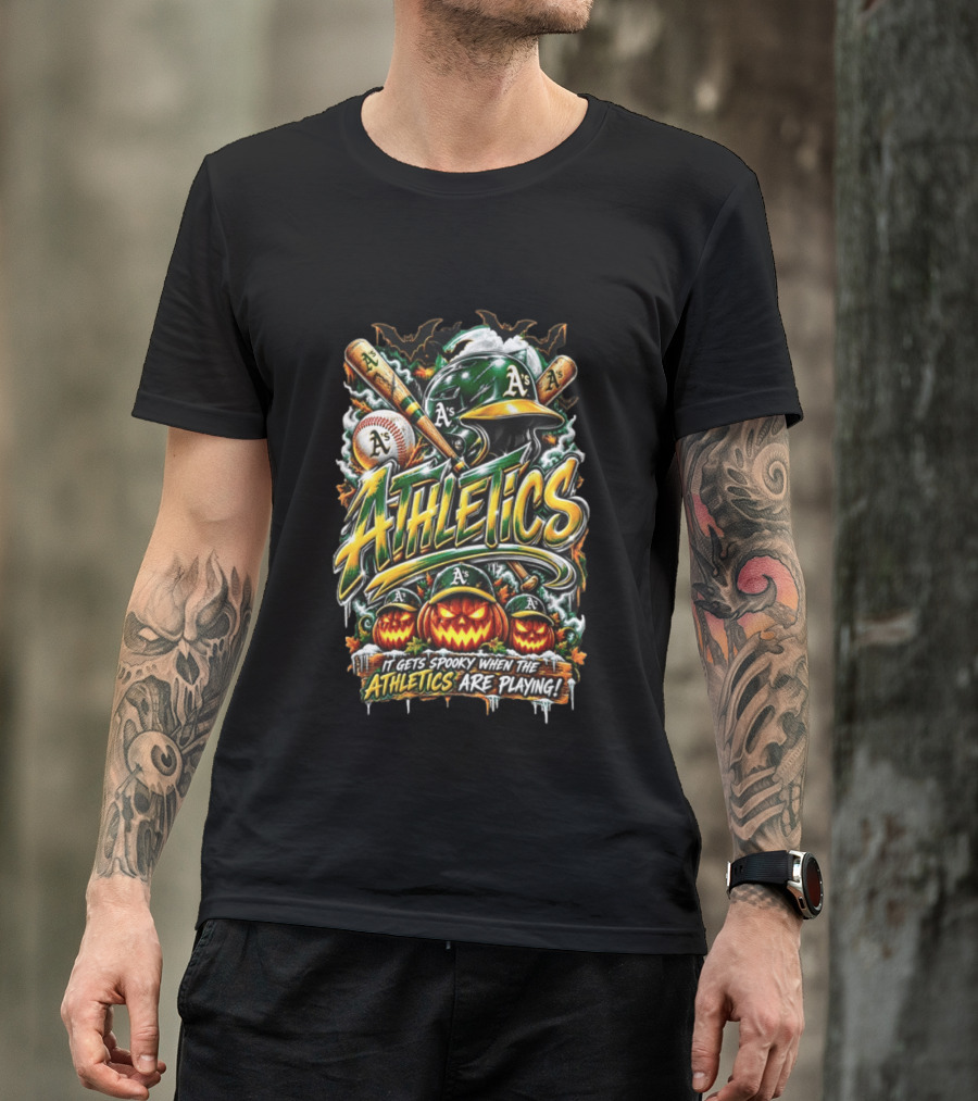 Oakland Athletics Halloween Spooky Baseball T-Shirt
