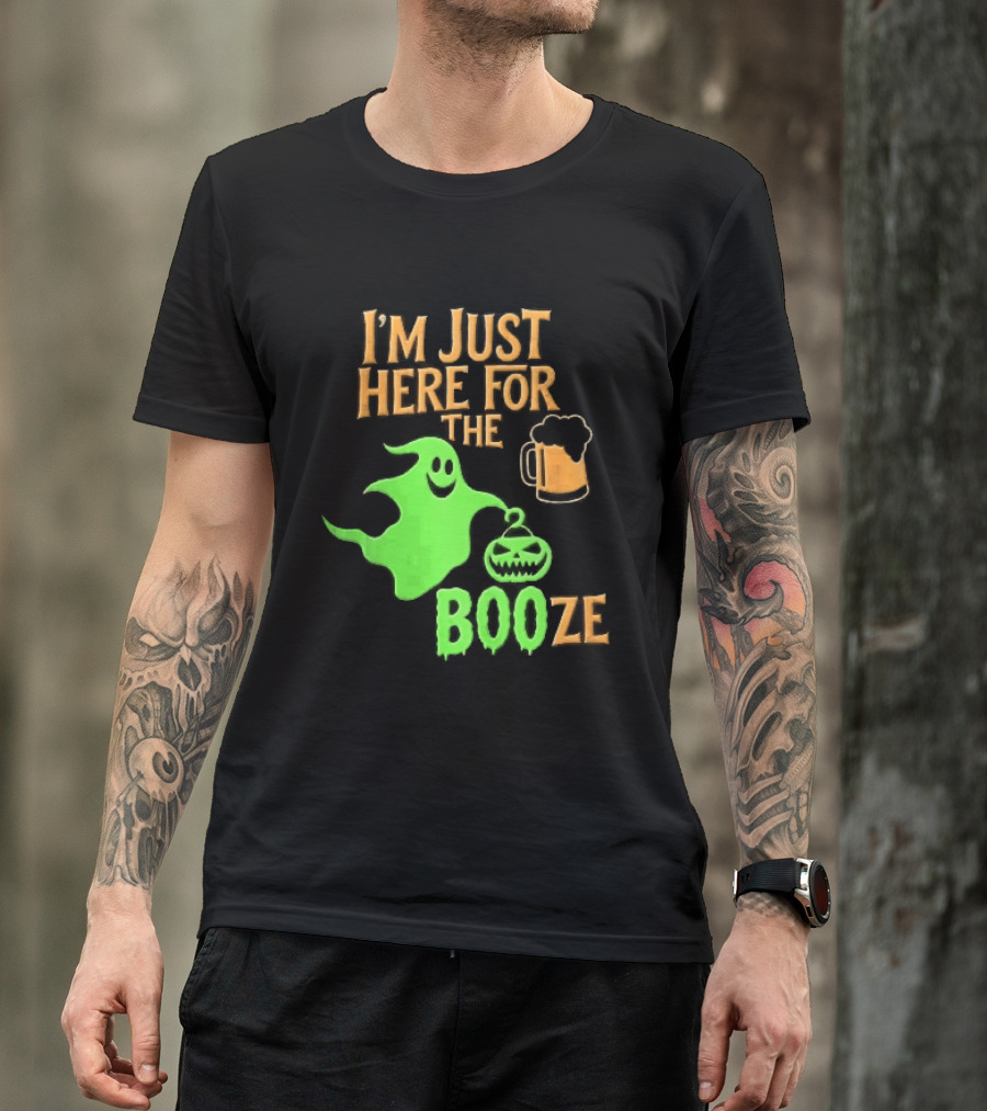 I'm Just Here For The Booze Green Ghost Pumpkin Lantern Beer T-Shirt