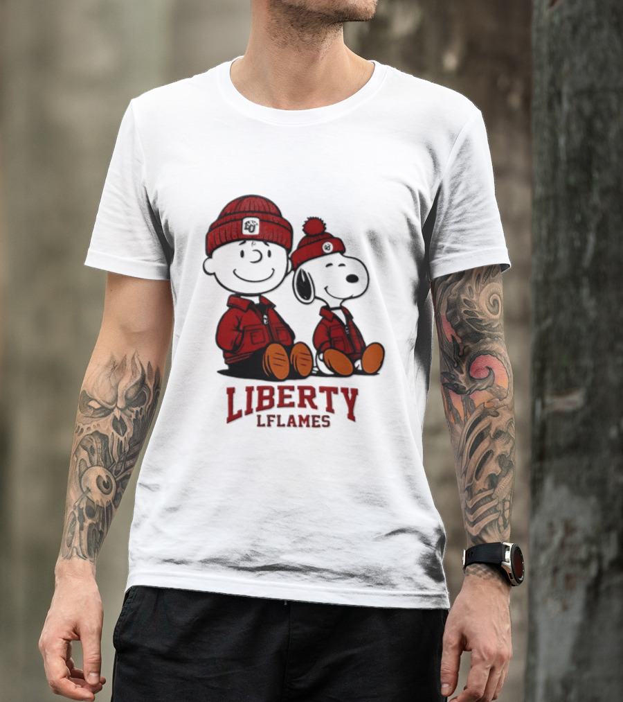 Charlie Brown Snoopy Liberty Flames NCAA Football 2026 Peanuts Collaboration T-Shirt