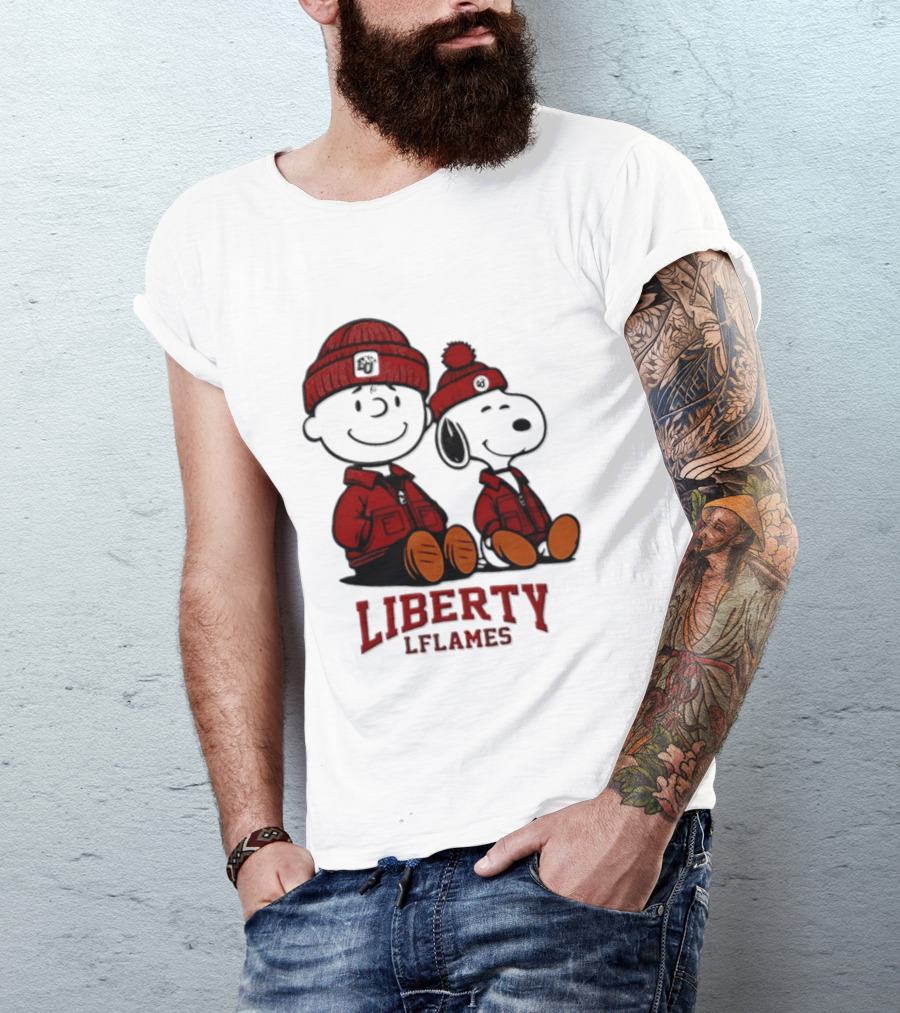 Charlie Brown Snoopy Liberty Flames NCAA Football 2026 Peanuts Collaboration T-Shirt
