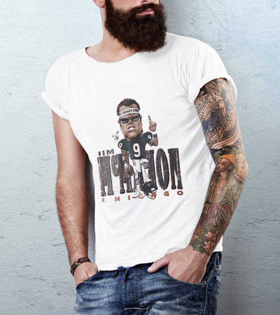 Chicago Bears Jim McMahon Were Number One Caricature Player Helmet T-Shirt
