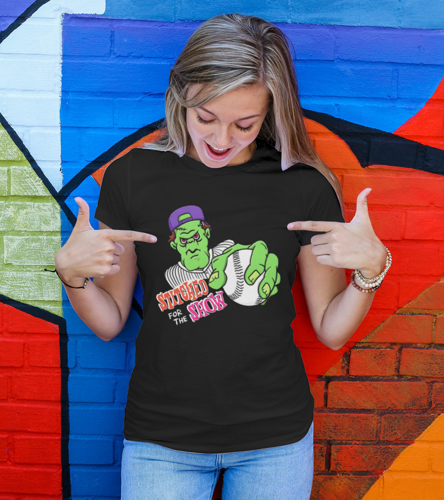 Stitched For The Show Baseball Monster Pitcher Cartoon T-Shirt