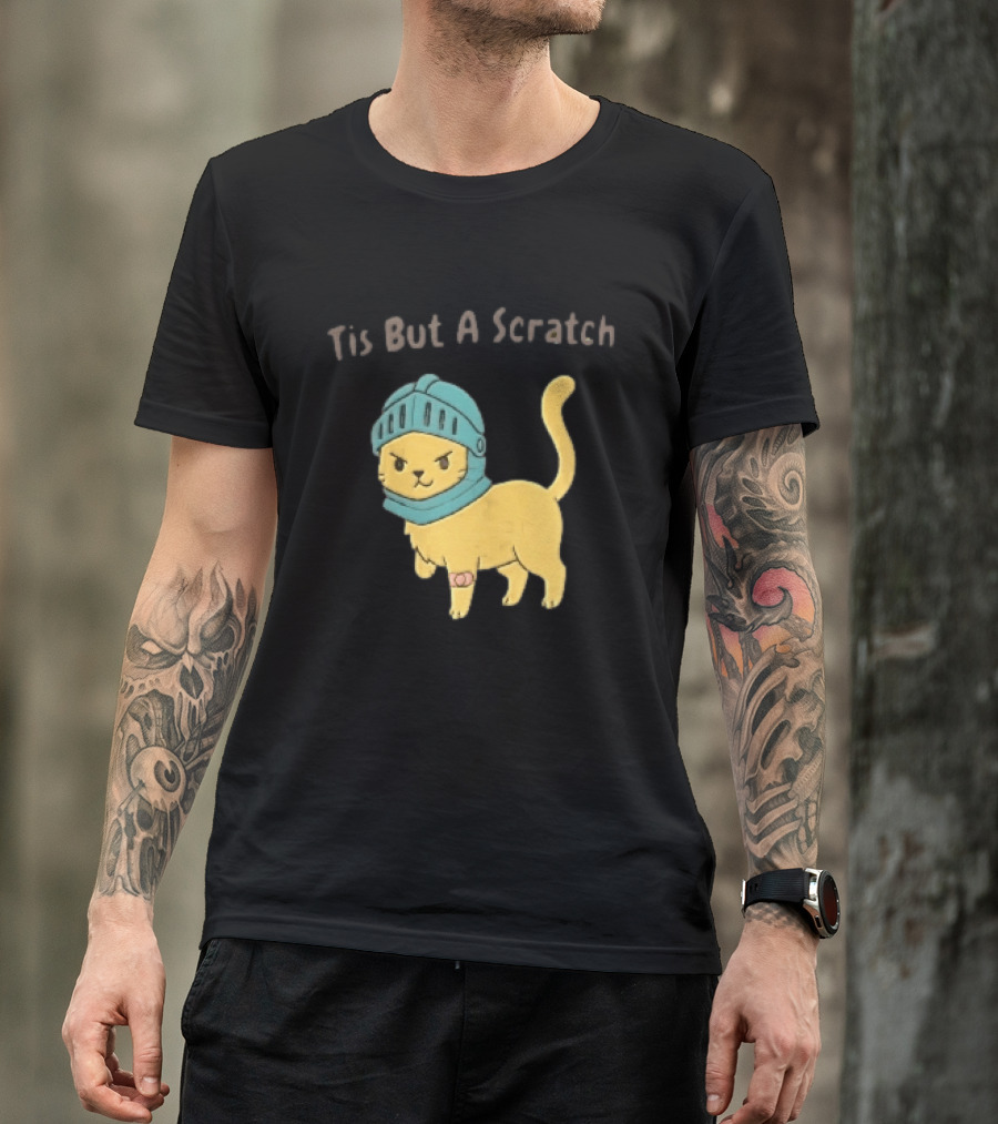 Tis But A Scratch Cartoon Cat Knight Helmet Bandage T-Shirt