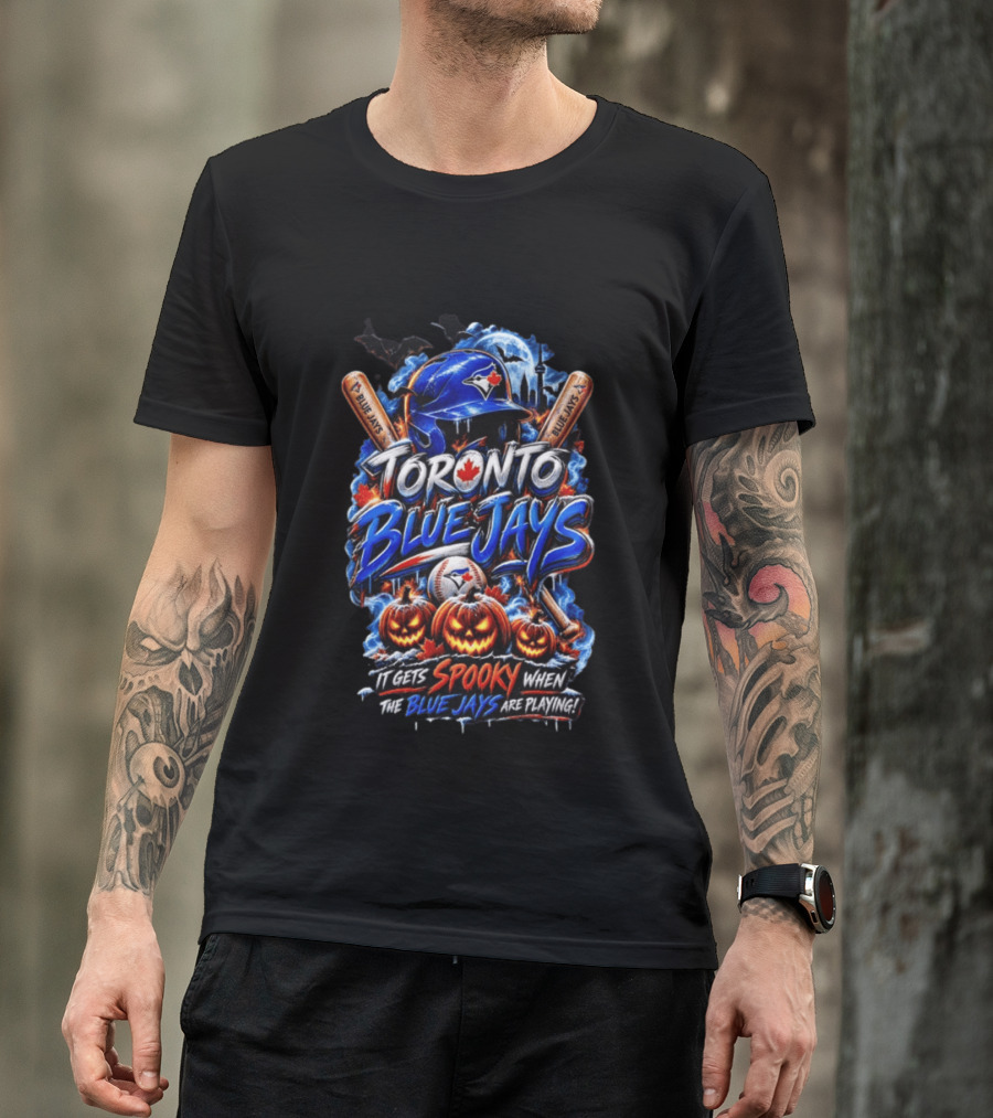 Toronto Blue Jays Halloween Spooky Baseball Theme Bat Pumpkins T-Shirt
