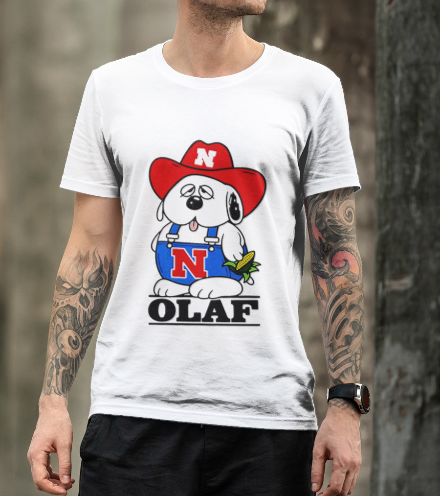 Nebraska Cornhuskers Olaf Dog In Overalls With Corn And Red Hat T-Shirt