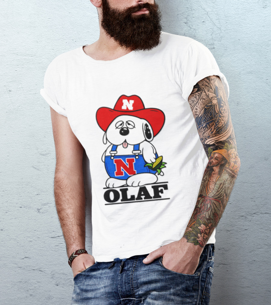 Nebraska Cornhuskers Olaf Dog In Overalls With Corn And Red Hat T-Shirt