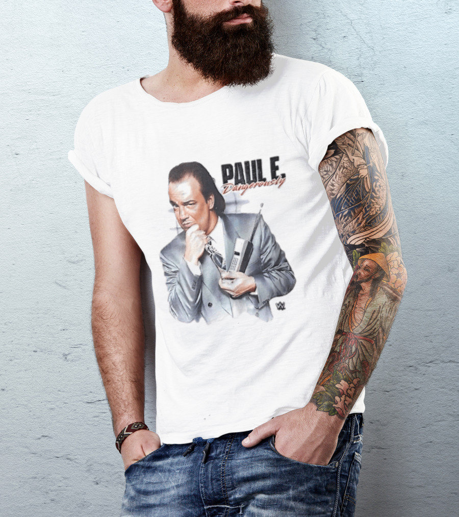 PAUL E Dangerously Manager Holding Brick Cell Phone WWE T-Shirt