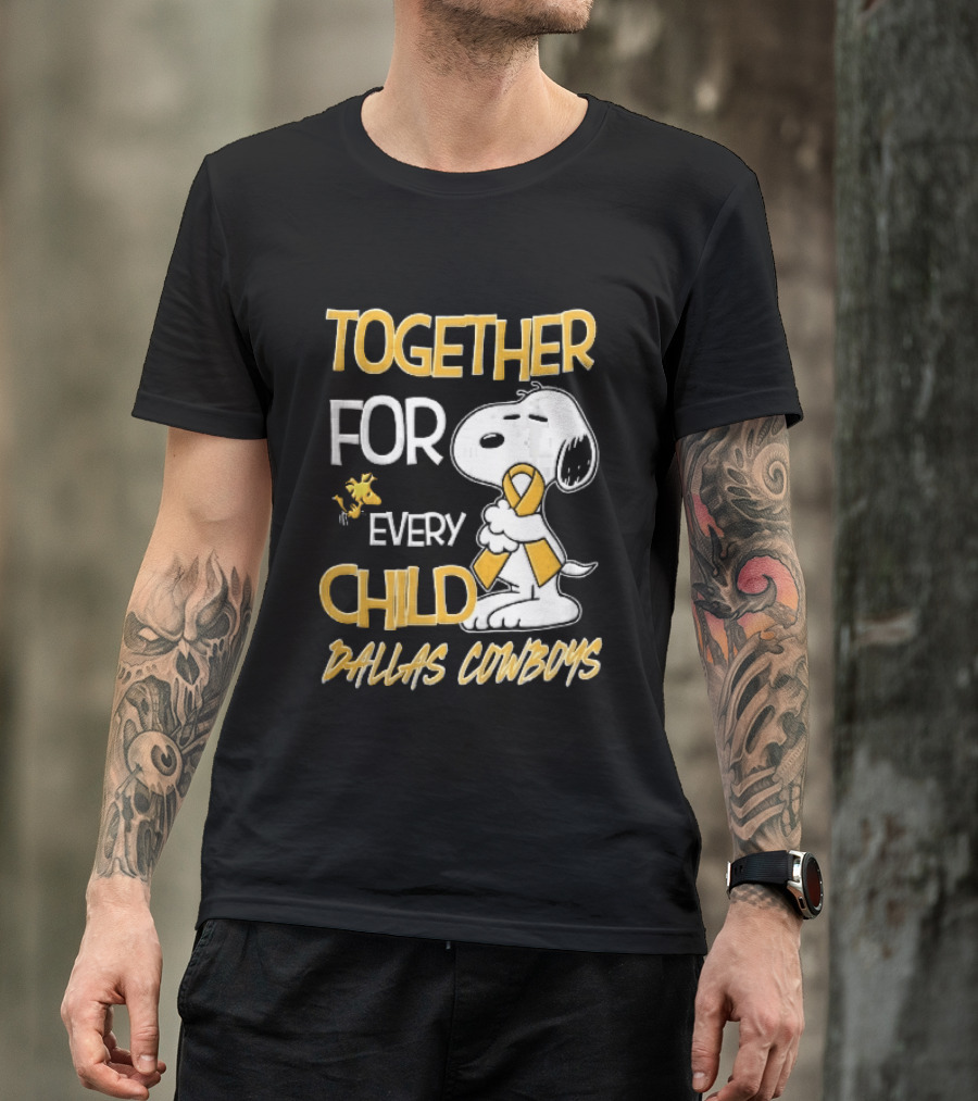 Dallas Cowboys Snoopy Woodstock Gold Ribbon Together For Every Child T-Shirt