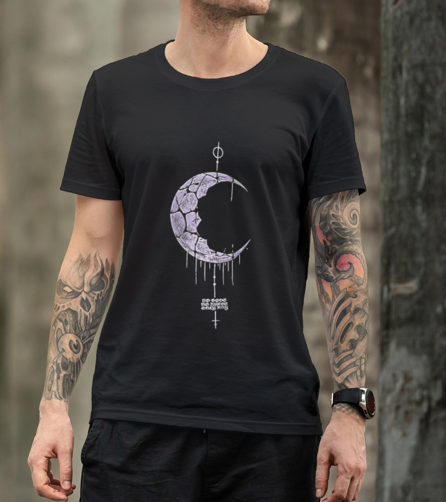 No Gods Rules Only Purple Cracked Crescent Moon T-Shirt