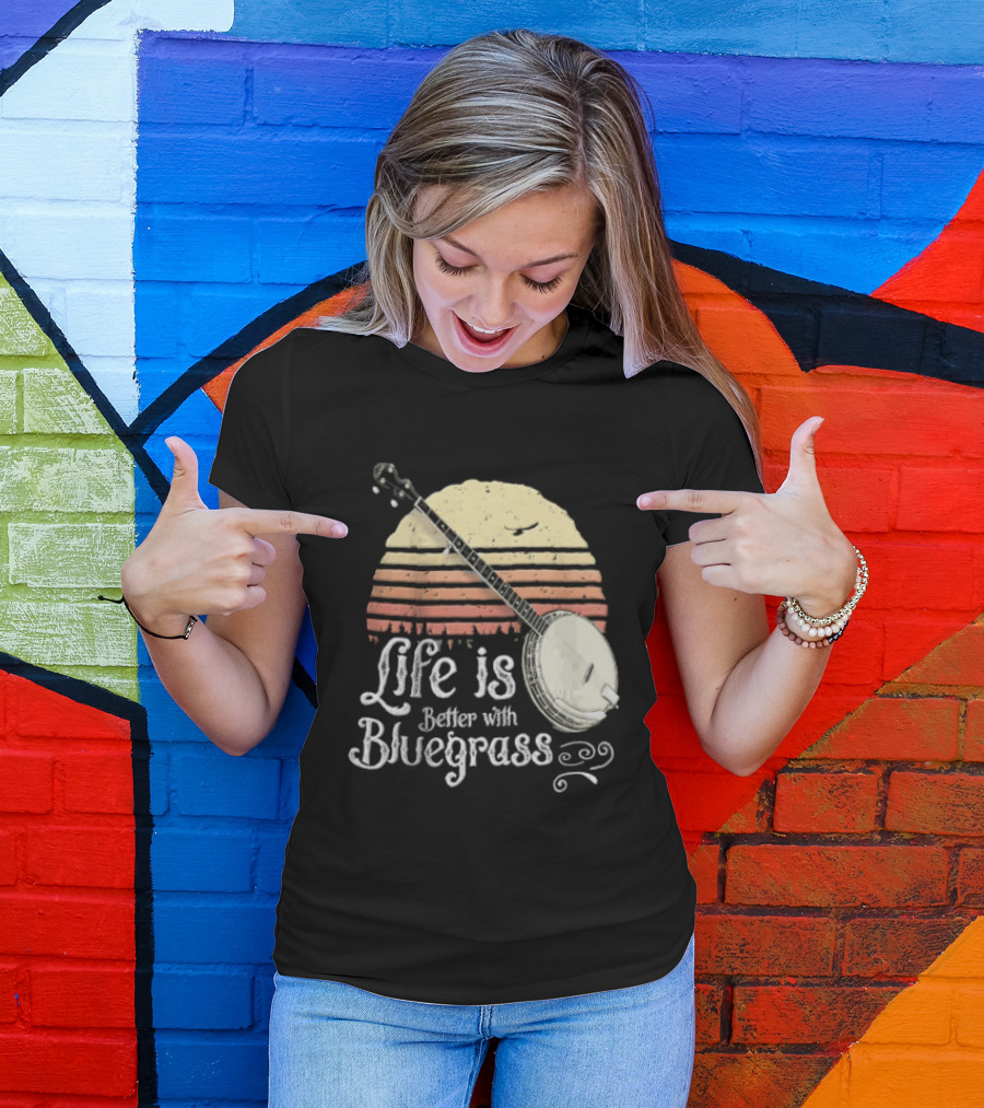 Life Is Better With Bluegrass Vintage Sunset Banjo T-Shirt
