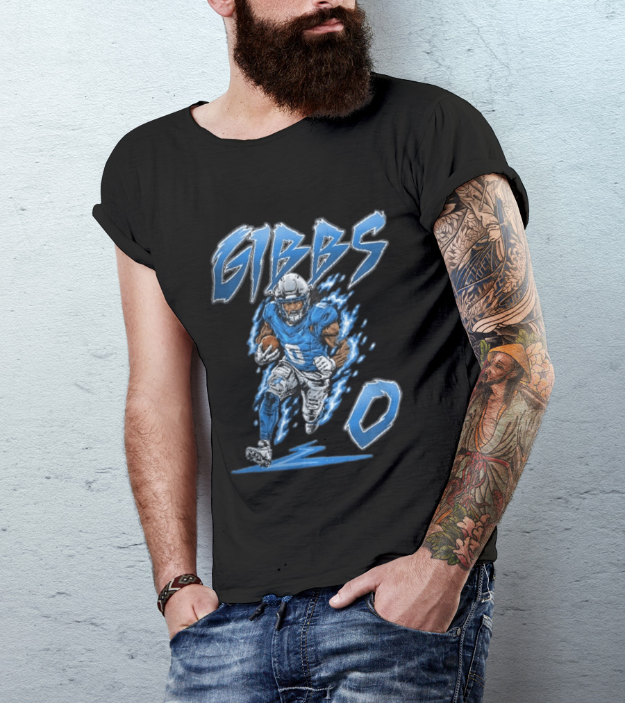 Gibbs 0 Blue Energy Lightning Running Football Player Cartoon T-Shirt