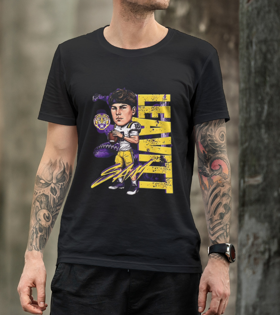 Sam Levis LSU Tigers Football Player Caricature Leavitt 18 Signature T-Shirt
