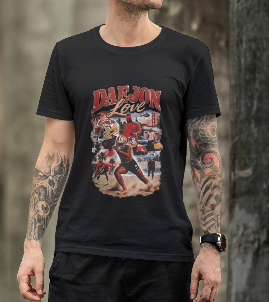 San Francisco 49ers Daejon Love Collage Running Barefoot Beach Player Photos T-Shirt