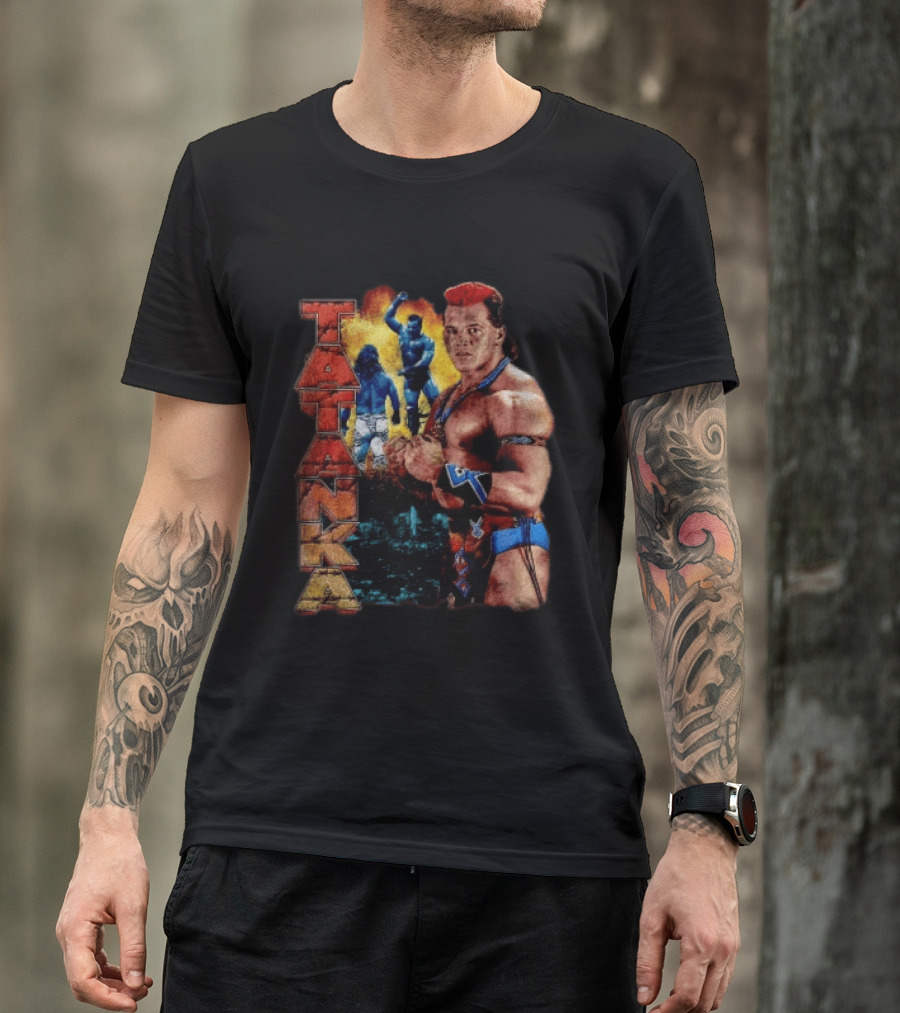 Tatanka Wrestling Legend Muscle Warrior Pose Action T-Shirt