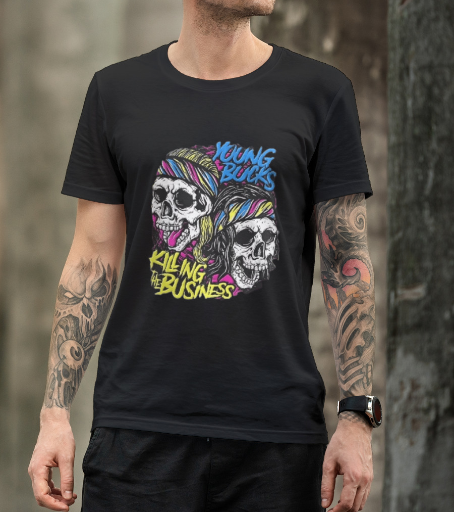 Young Bucks Killing The Business Neon Skulls Bandanas T-Shirt