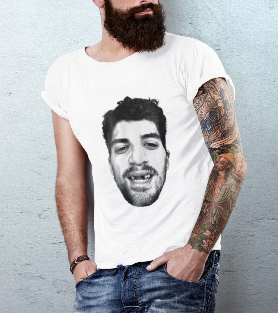 Black White Halftone Bearded Man Missing Front Teeth T-Shirt