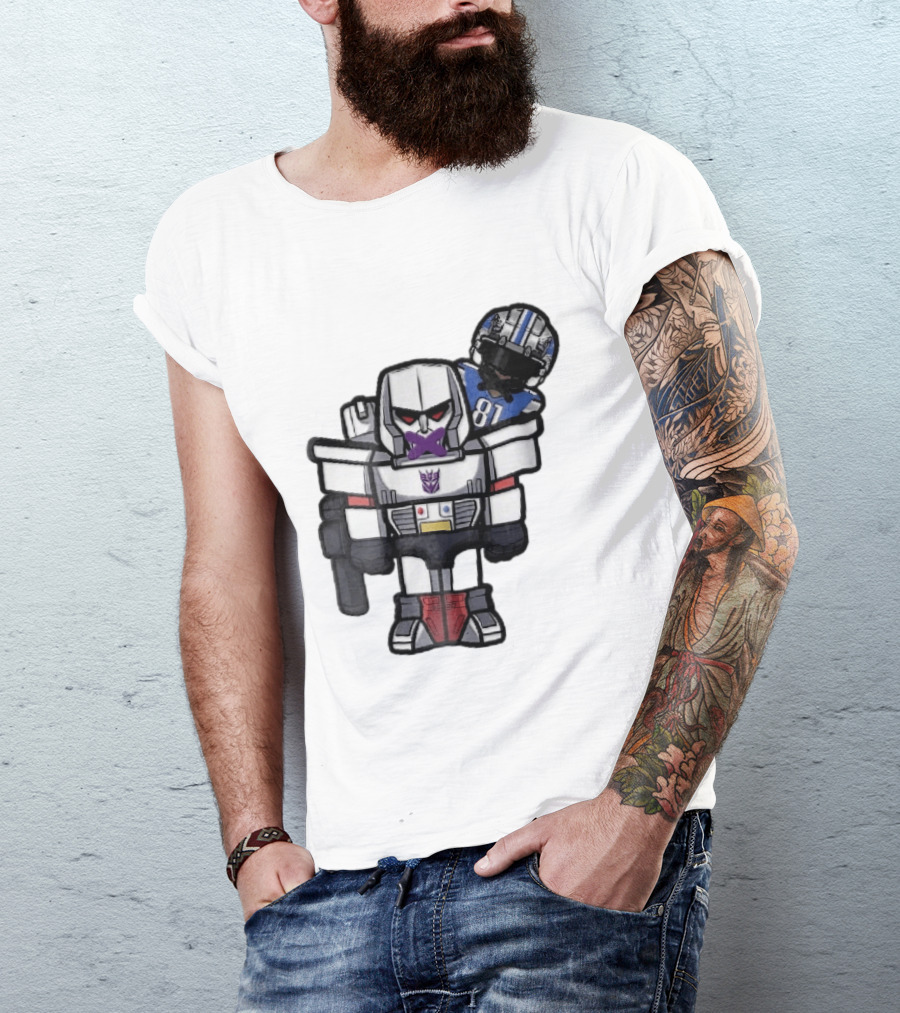 Detroit Lions Chibi Megatron Transformers Cartoon Tape On Mouth Caricature T-Shirt
