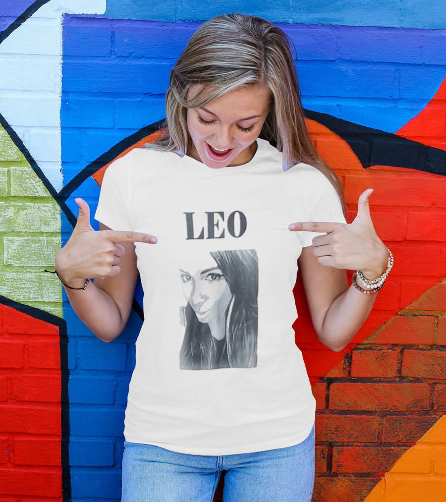 Leo Woman Long Hair Monochromatic Selfie Close Up T-Shirt