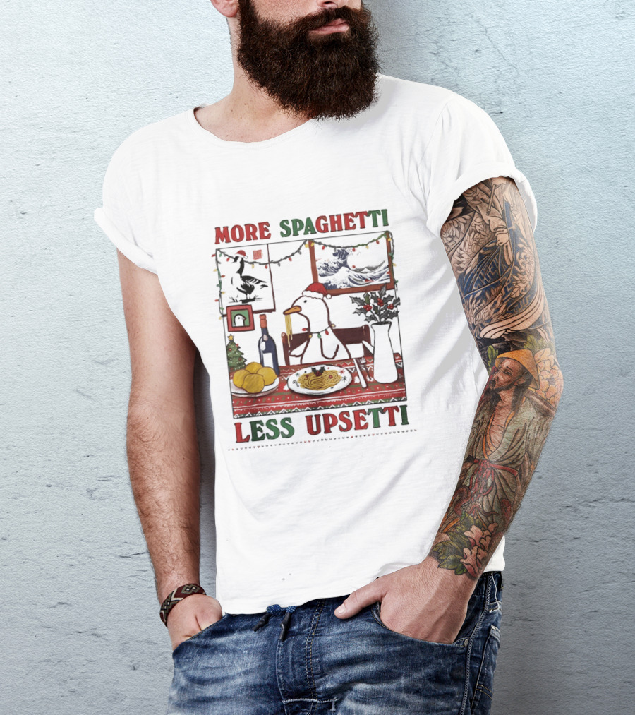 More Spaghetti Less Upsetti Duck Eating Pasta Christmas Scene T-Shirt
